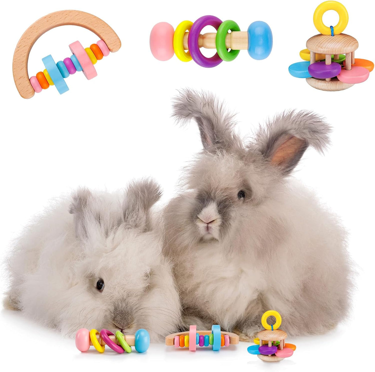 MEWTOGO 3 Pcs Wooden Bunny Toys - Safe Rabbit Toys, Bite-Resistant Guinea Pigs Toys for Chinchillas