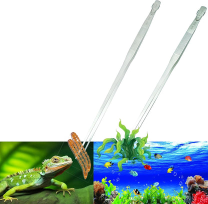 2pcs 18.9 inch Aquarium Tweezers with Hanger, 2025 New Extra Long Feeding Tongs, Stainless Steel