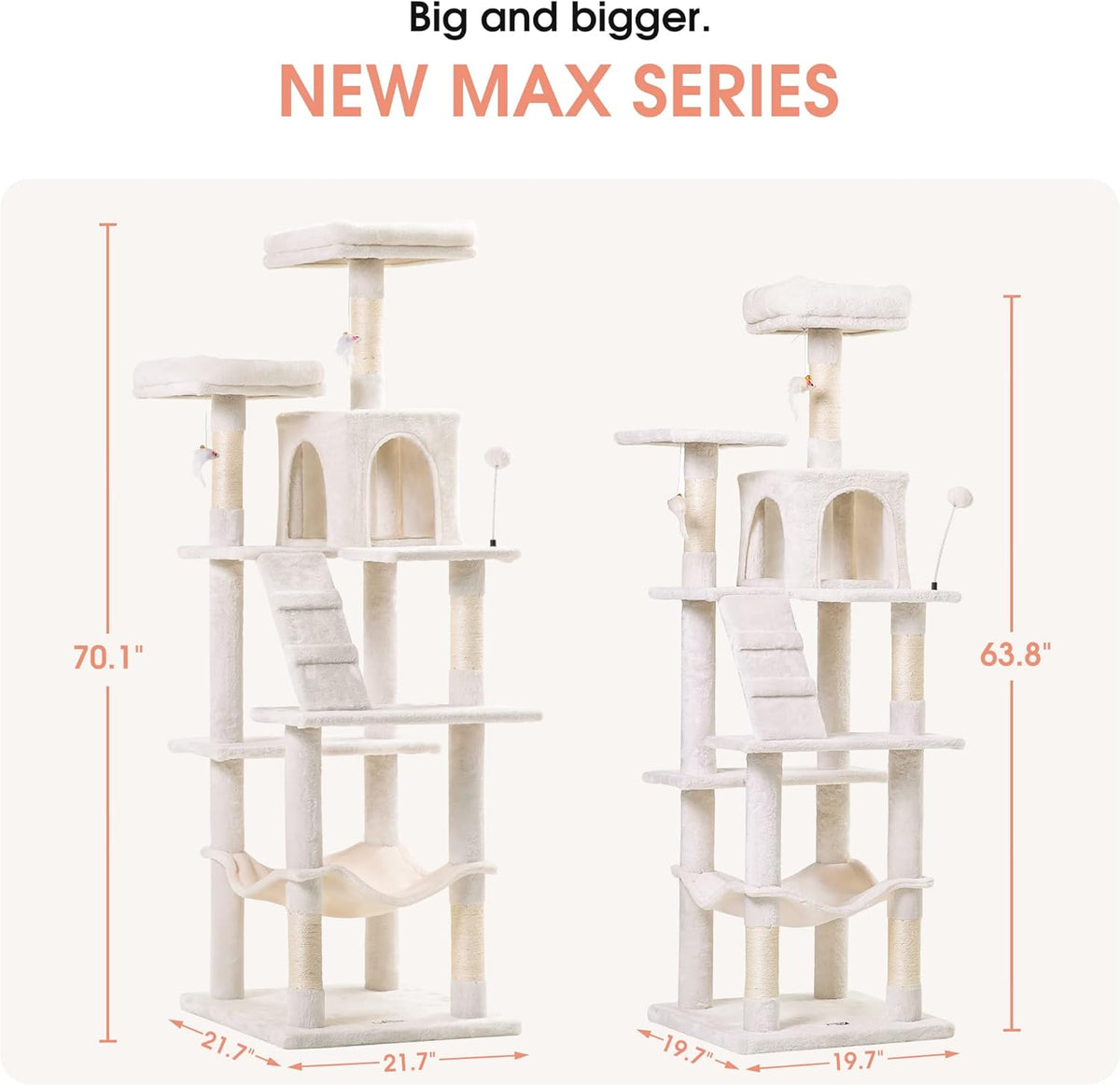 MWPO 70.1-Inch Large Cat Tree, Multi-Level Tall Cat Tower for Indoor Cats, Plush Cat Condo with Big
