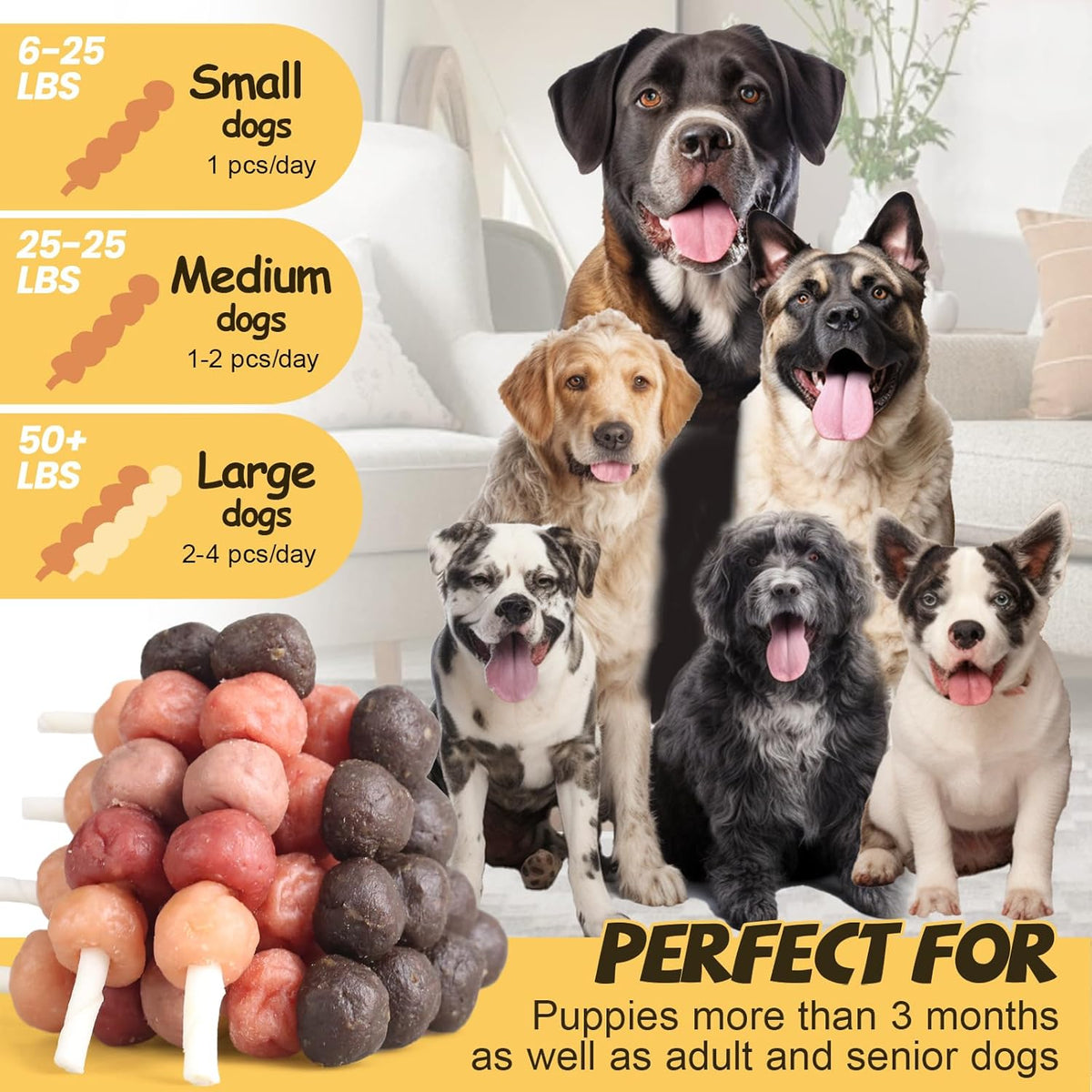 ASMPET Dog Treats Chews, Multi-Flavor Dog Kabob Snacks, Made with Chicken, Duck, Salmon, Rabbit and