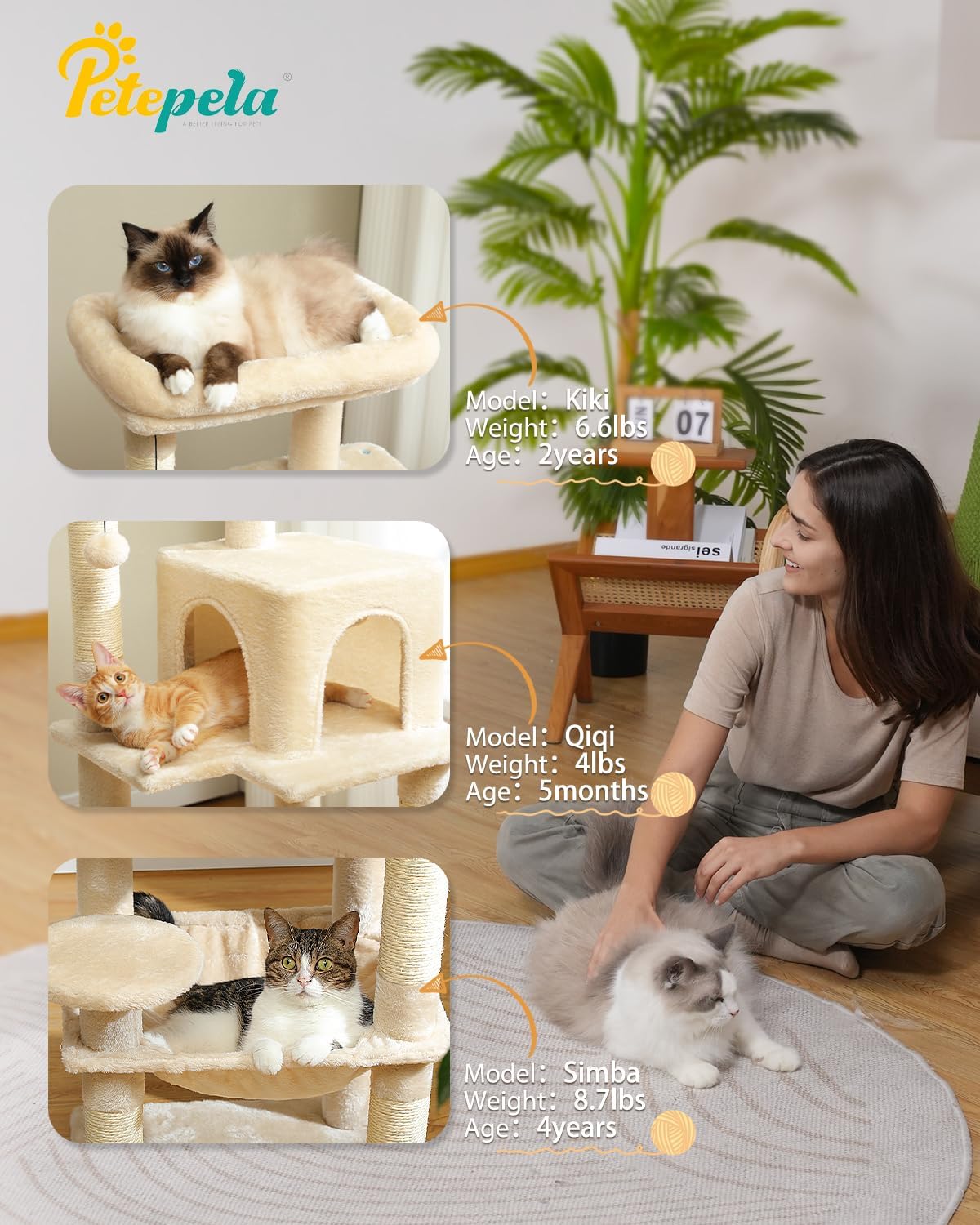 PETEPELA 45.7" Cat Tree for Indoor Cats, 5-Level Cat Tower for Large Cats with Metal Frame Large