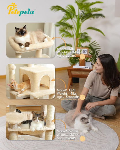 PETEPELA 45.7" Cat Tree for Indoor Cats, 5-Level Cat Tower for Large Cats with Metal Frame Large