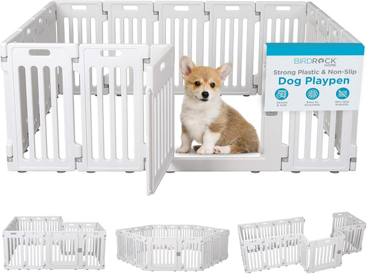 BIRDROCK HOME Dog Playpen w/Door, 16 Panel, 25.6in H | Strong Plastic, Non-Slip Puppy Playpen