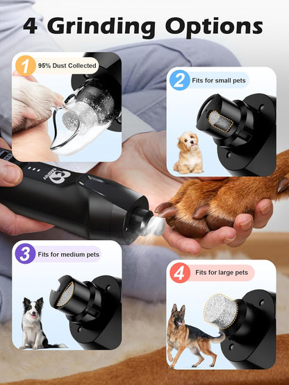 Casfuy 6-Speed Dog Nail Grinder – 50%+ Boost Power Dog Nail Trimmers Quiet with Dust Cap & 2 LED