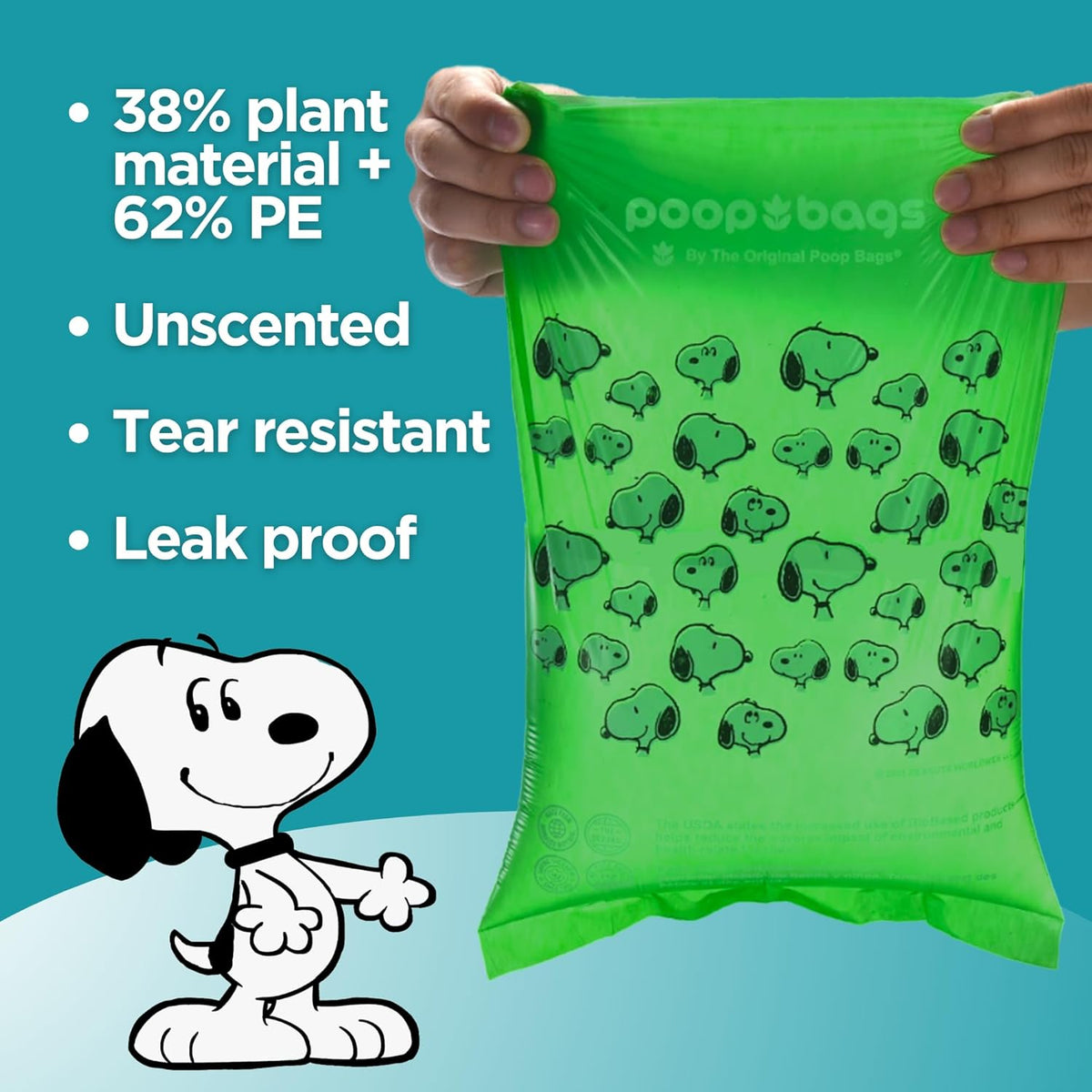 The Original Poop Bags® 38% USDA Biobased Pet Waste Bags, Peanuts Design, Leak-Resistant & Durable