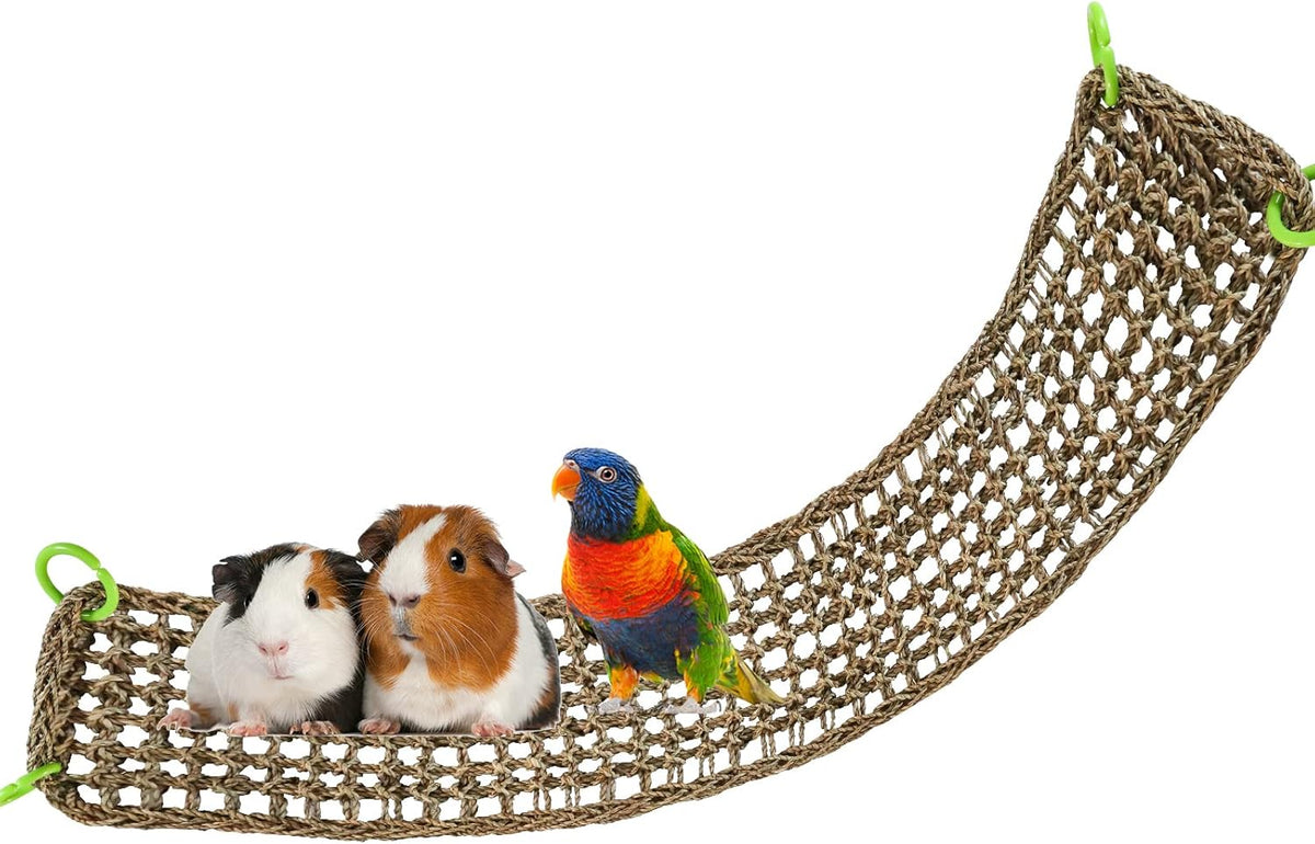 39 x 7 Inches Seagrass Mat, Natural Seagrass Woven Net, Bird Hammock Mat with Hooks, Cage