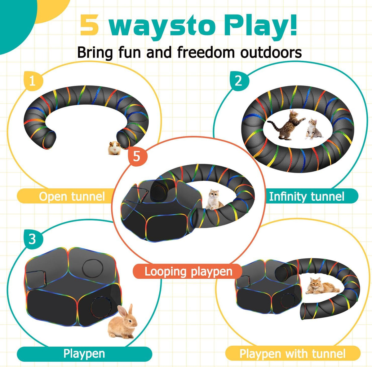 LUCKITTY Outdoor Rainbow Cat Enclosures Playground,Outside House for Indoor Cats Include Portable