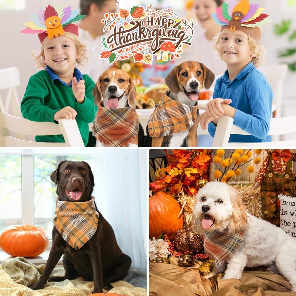 Vivifying Halloween Dog Bandana, 2 Pack Fall Thanksgiving Classic Plaid Dog Scarf with Tassels