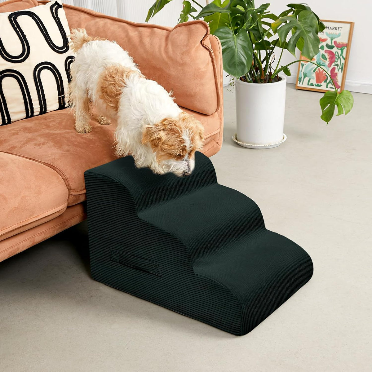 Dog Stairs Steps for High Bed, 4 Steps Pet Steps for Small Dogs Non-Slip Removable Washable Cover