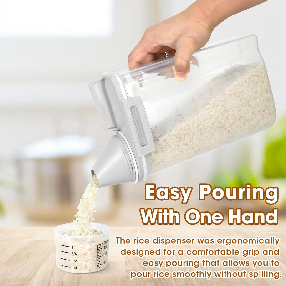 TBMax Rice Storage container 4 Lbs, Small Rice Dispenser with Measuring Cup, Grey Cereal Containers