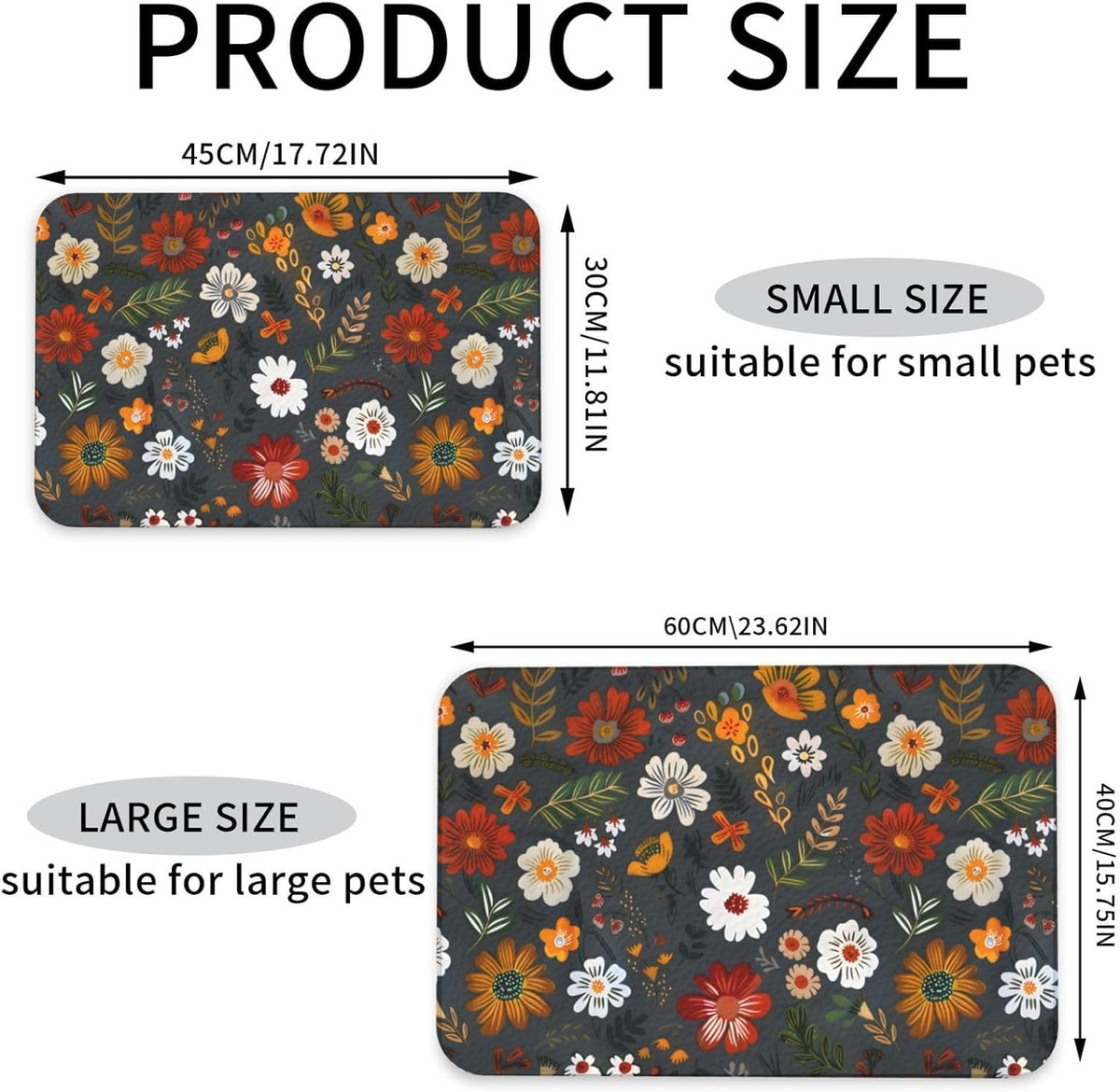 Flower Berries Dog Food Mat Absorbent Bowl Mats No Stains Quick Dry Waterproof Pet Cat Placemats