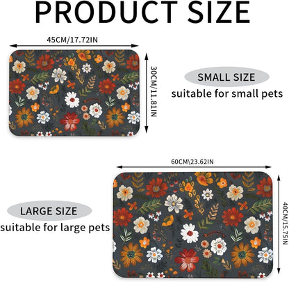 Flower Berries Dog Food Mat Absorbent Bowl Mats No Stains Quick Dry Waterproof Pet Cat Placemats