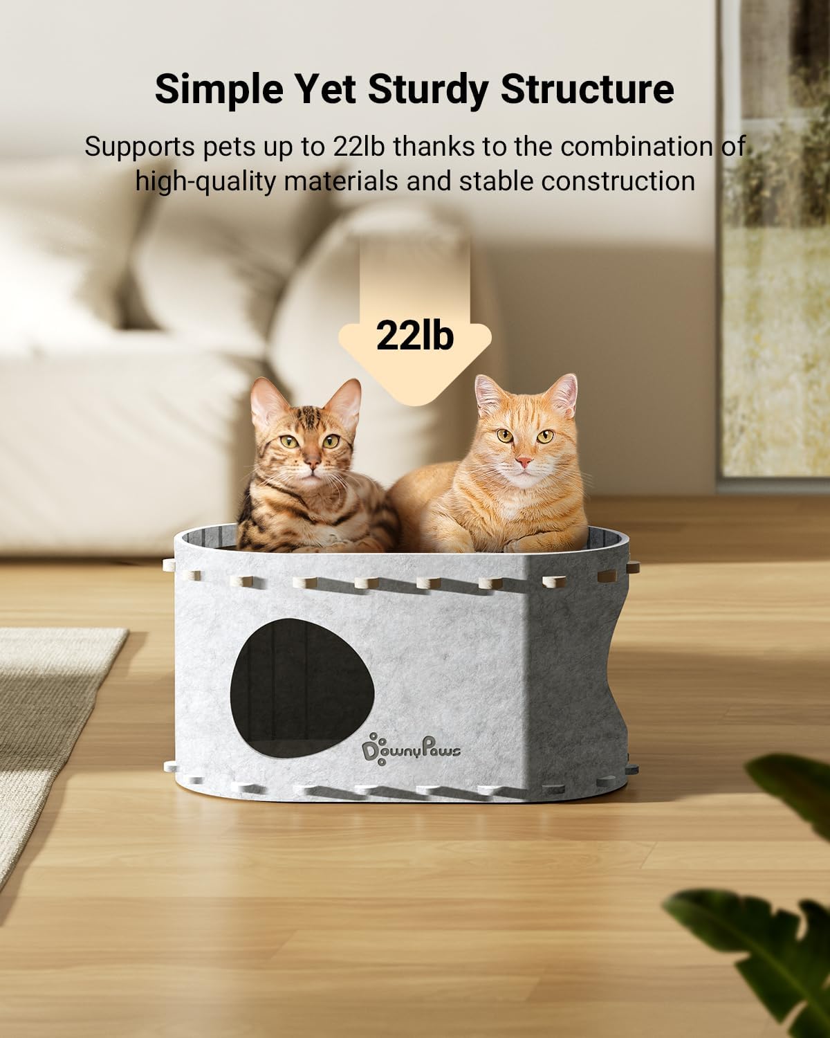 DownyPaws Cat House for Indoor Cats, Cat Bed Cave for Multiple & Large Cats Up to 22 Lbs, Scratch