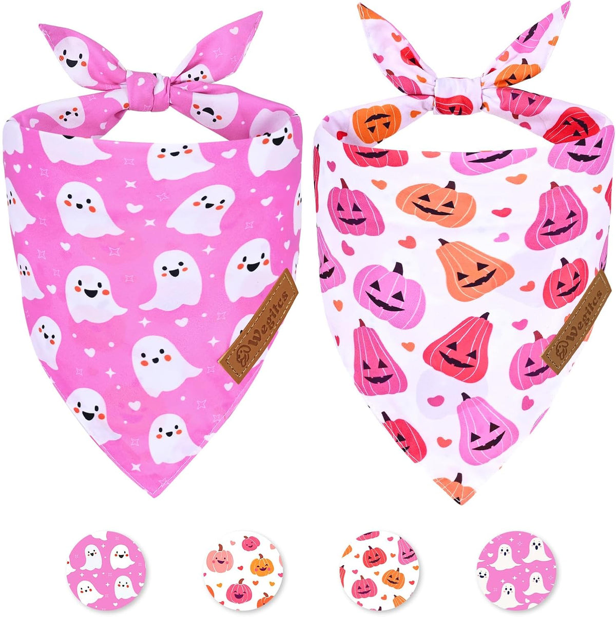 2 Pack Halloween Dog Bandanas,Leather Brand Logo, Double-Layed Soft Skin-Friendly Fabric, Autumn