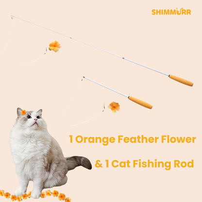 Cat Feather Wand Toy - 38" Retractable Cat Wand Toy with Orange Feather Flower Teaser Refill for