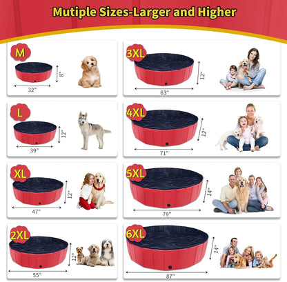Foldable Dog Pool, 39" x 12" Kiddie Pool with Hard Plastic, Non-Slip Dog Bath Tub for Outdoor