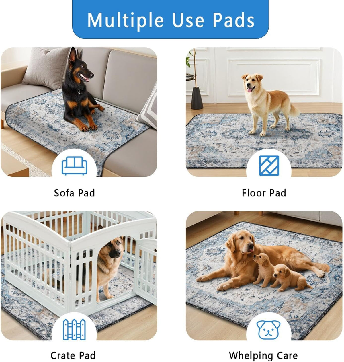 Washable Pee Pads for Dogs 2 Pack, Absorbent Reusable Puppy Pads Waterproof, Leakproof & Non-Slip