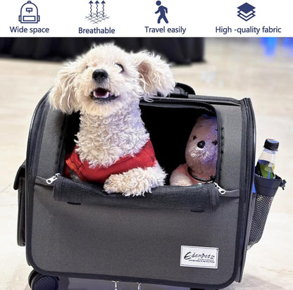 Dog Travel Bag with Removable Rolling Wheels, Airline Approved Pet Carrier, Foldable Cat Bag with