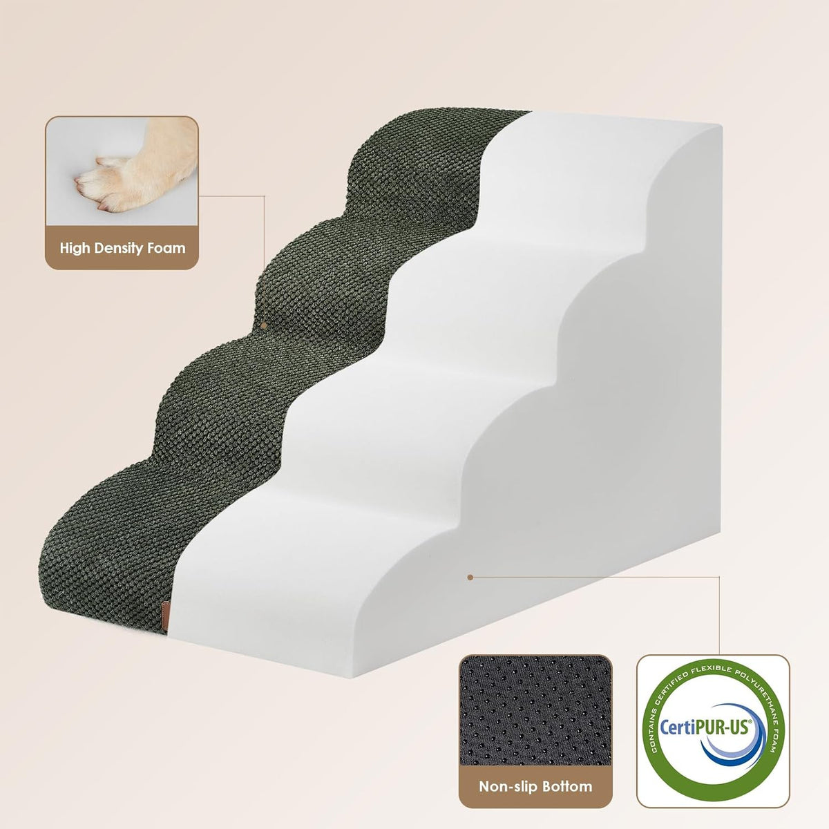 EHEYCIGA Curved Dog Stairs Ramp for High Beds 19.7" H, 4-Step Dog Steps for Small Dogs and Cats