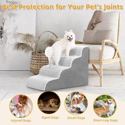 MIHIKK Dog Stairs Ramp, Curved 4-Step Dog Steps for Small Dogs and Cats, Pet Stairs for High Beds