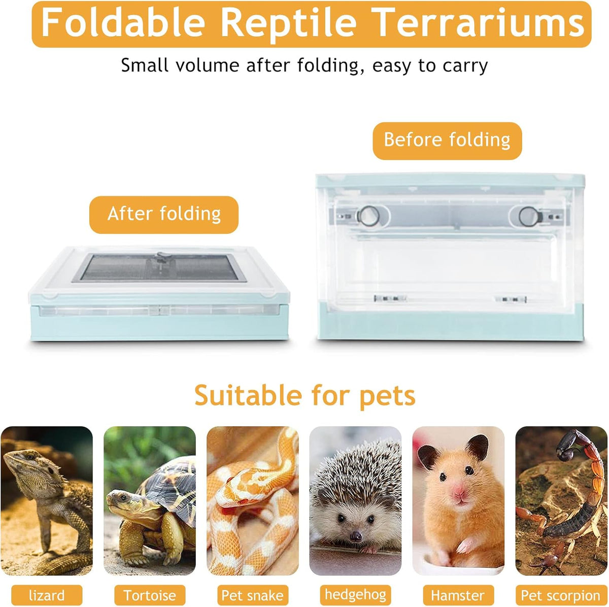 Travel Portable Foldable Terrarium Kits for Reptiles -Heat-Resistant Material, Easy to Move with