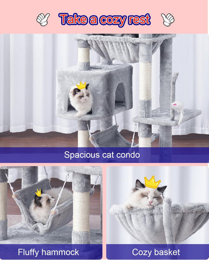 Cat Tree, Cat Tower for Large Cats with 2 Big Platforms, 2 Baskets, condo and Toys, 63" Cat