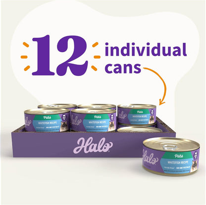 Halo Wet Cat Food Whitefish Recipe, Grain Free Wet Cat Pate, Canned Cat Food for Extra Hydration