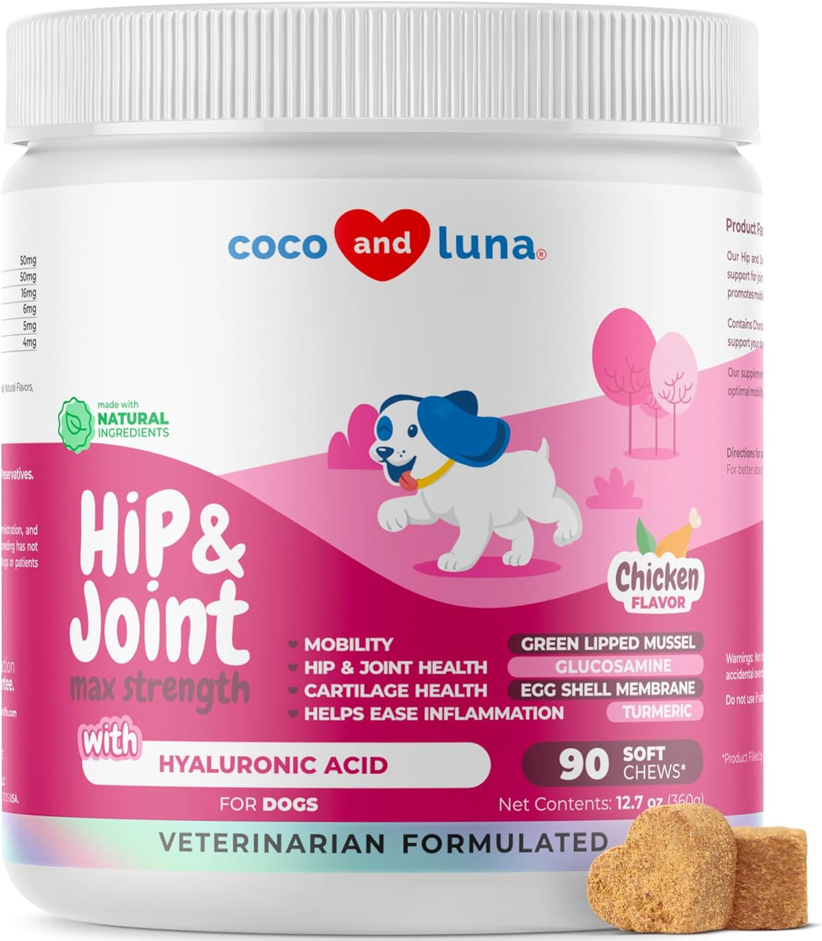 Hip and Joint Support for Dogs - Max Strength - 90 Soft Chews - with Green Lipped Mussel