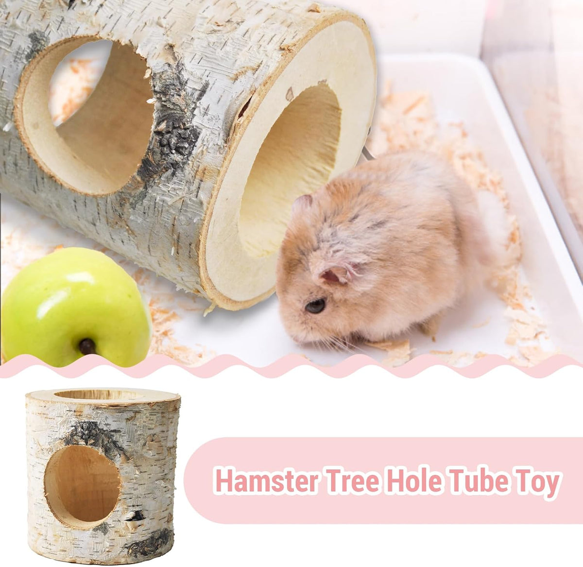 Wooden Hamster Tunnels,Natural Birch Wood Hamster Tree Hole Tube Hamster Chew Toy Small Animal