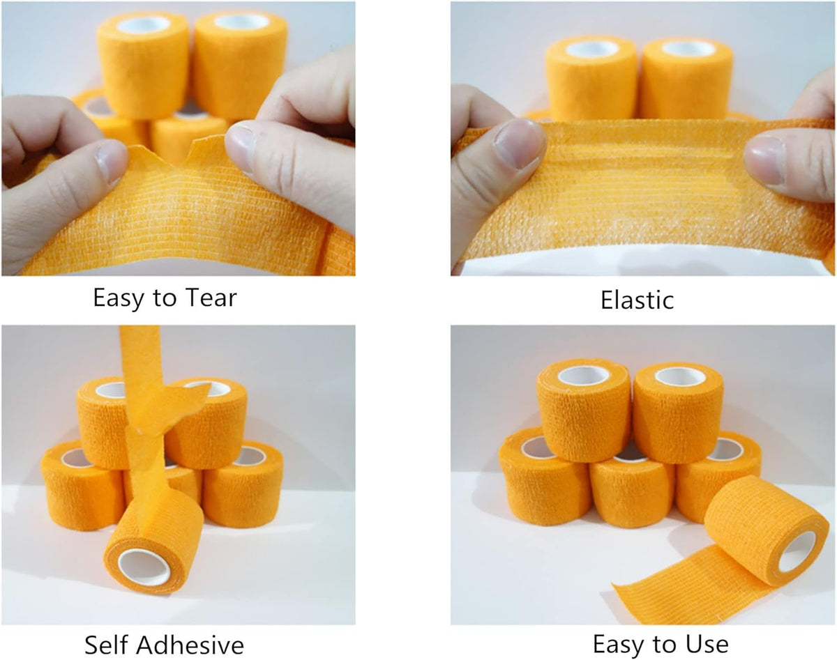 6 Pack 2" x 5 Yards Self Adhesive Bandage Wrap Breathable Cohesive Vet Wrap for Pets, Elastic