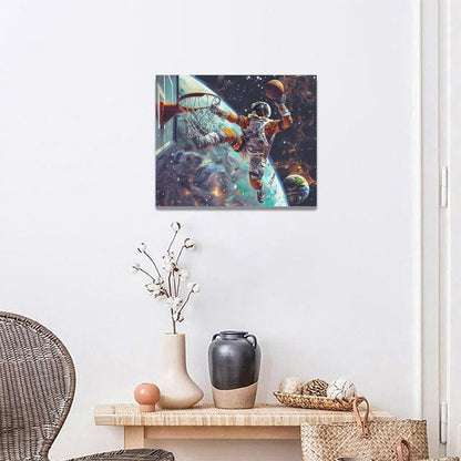 Quorin Astronaut Wall Art Funny Spaceman Basketball Pictures Space Galaxy Planet Wall Decor Canvas