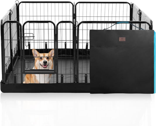 PJYuCien Dog Playpen Plus Storage Bag, 24" H 8 Panels Puppy Pen with Square Bottom, Heavy Duty Dog