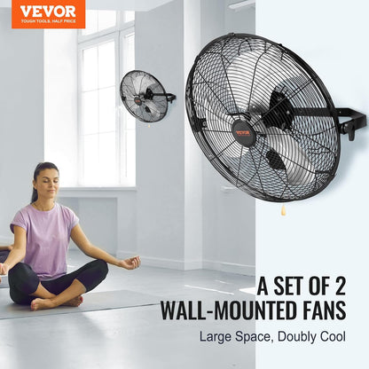 VEVOR 18 Inch Industrial Wall Mount Fan 2PCS, High Velocity 4000 CFM with 3-Speed Manual Control &
