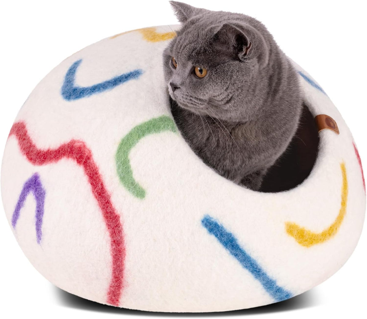 MEOWFIA Cat Cave – Premium Felt Cat Bed for Indoor Cats, Handmade 100% Merino Wool (Medium, Ivory