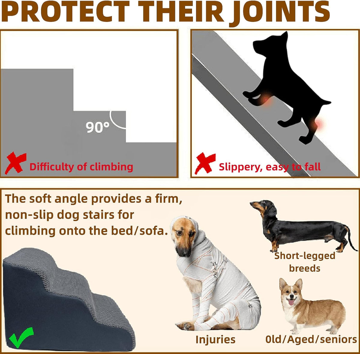 3-Step Dog Stairs for High Beds & Couches Multi-Step Non-Slip Pet Steps with Balanced Ramp Indoor 2
