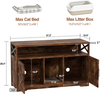 Cat Litter Box Enclosure for 2 Cats, 47" Double Hidden Litter Box Furniture with Scratch Pad