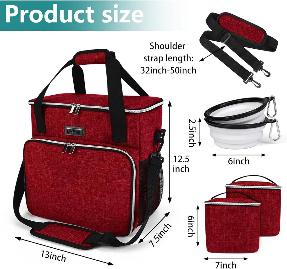 BAGLHER Dog Travel Bag, Pet Travel Bag (ALL Pet Travel Supplies), With 2 Pet Food Containers and 2