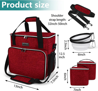 BAGLHER Dog Travel Bag, Pet Travel Bag (ALL Pet Travel Supplies), With 2 Pet Food Containers and 2