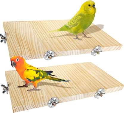 2PCS 13.8x7.9 inches Large Bird Perch Stand Wooden Parakeet Stand Platform Parrot Cage Accessories
