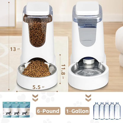 Automatic Cat Feeder and Water Dispenser with Stainless Steel Bowl Dog Gravity Food Feeder and