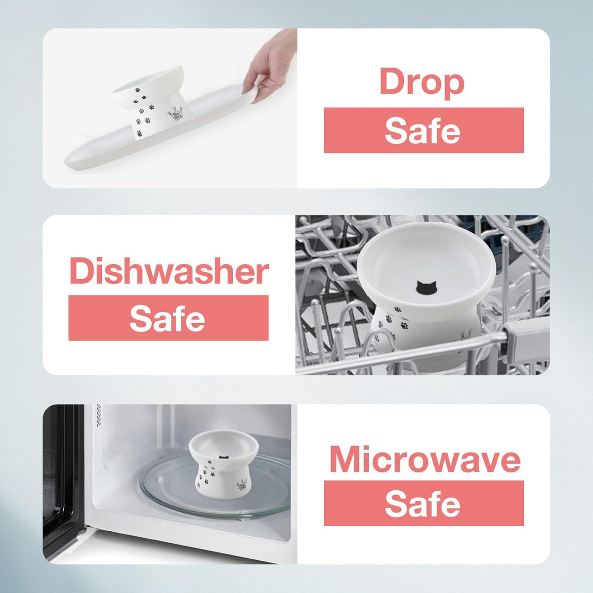 Necoichi Raised Stress Free Cat Food Bowl, Elevated, Backflow Prevention, Dishwasher and Microwave