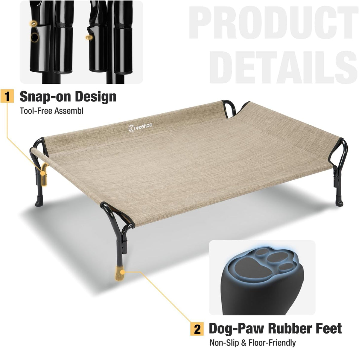 Veehoo Cooling Elevated Dog Bed, Raised Pet Cot with Guardrail & Slope Headrest, Durable Breathable