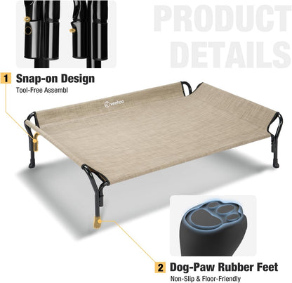 Veehoo Cooling Elevated Dog Bed, Raised Pet Cot with Guardrail & Slope Headrest, Durable Breathable