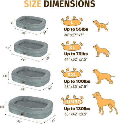 Orthopedic Waterproof Large Dog Bed: Memory Foam Washable Dog Bed with Bolsters - XXL Orthopedic