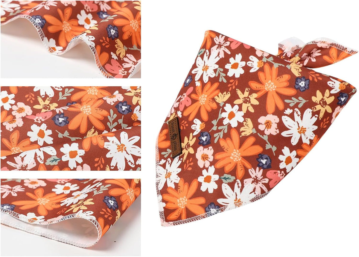 Lionet Paws Fall Dog Bandana Washable Cotton Brown Handkerchief Scarf Triangle Floral Oxalis