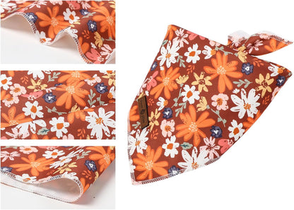 Lionet Paws Fall Dog Bandana Washable Cotton Borwn Handkerchief Scarf Triangle Floral Oxalis