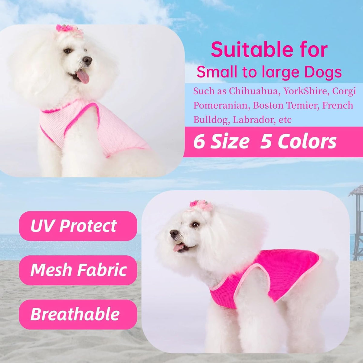 2 Pack Cooling Shirts for Dogs, Breathable Lightweight Dog Shirts for Small Dogs Girl, Sleeveless