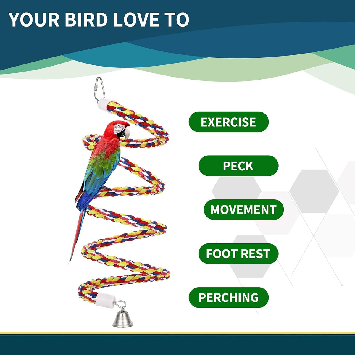 2Pcs 63'' Bird Rope Perches Birdcage Swing Toys 100% Cotton Natural Bird Perch Peck/Chewing with
