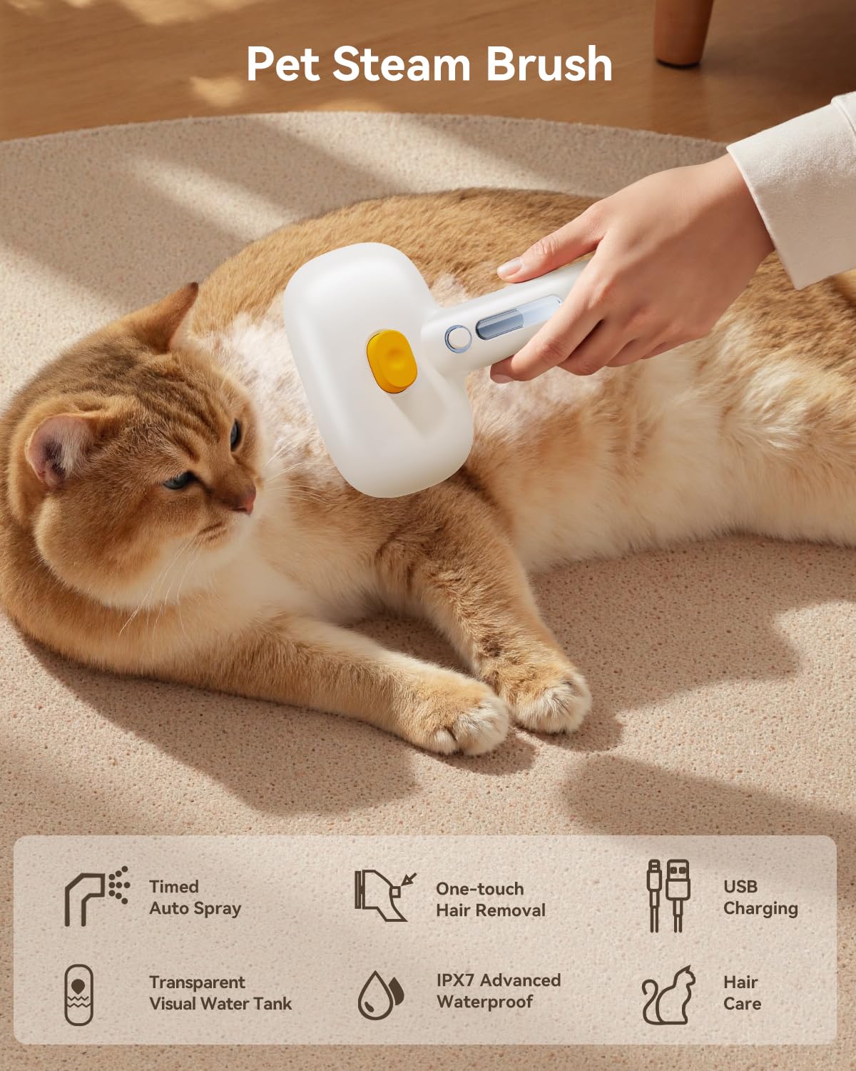 ROJECO 3-in-1 Pet Steam Brush for Cats&Dogs-Pet Spray Hair Removal Detangling Comb with Adjustable