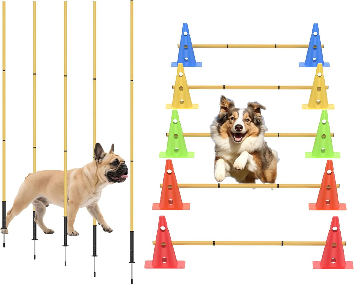 Dog Agility Training Hurdle Cone Set, Adjustable Dog Agility Equipment Obstacle Course Backyard